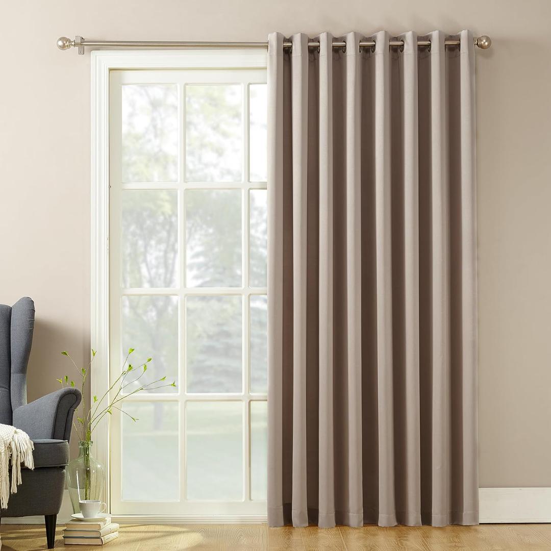 Sun Zero Barrow Energy Efficient Grommet Sliding Patio Door Curtain Panel, 100" x 84", Stone