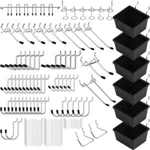 Ultimate 121-Piece Pegboard Hooks Set, Pegboard Accessories with Metal Hooks, Durable Peg Board Organizer Accessories, Pegboard Bins, Peg Board Tool Utility Hooks (Black)