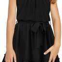Newffr Girl's Halter Neck Sleeveless Summer Dress Tie Waist A-line Sundress Mini Swing Pleated Dress for Girls 4-12 Black