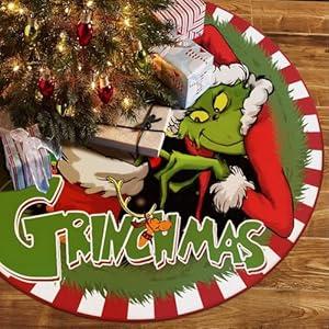 Christmas Tree Skirt 48 Inch, Merry Christmas Red White Stripes Xmas Tree Mat for Home Holiday Party Indoor Outdoor Christmas Tree Decoration