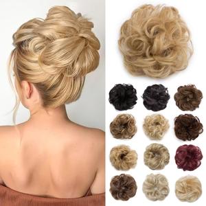 Benehair Messy Bun Hair Piece Scrunchy Updo Hair Pieces for Women Fluffy Wavy Hair Bun Scrunchies Donut Hairpiece Synthetic Chignons With Elastic Rubber Band Dark Blonde & Ash Blonde 1pc 25g