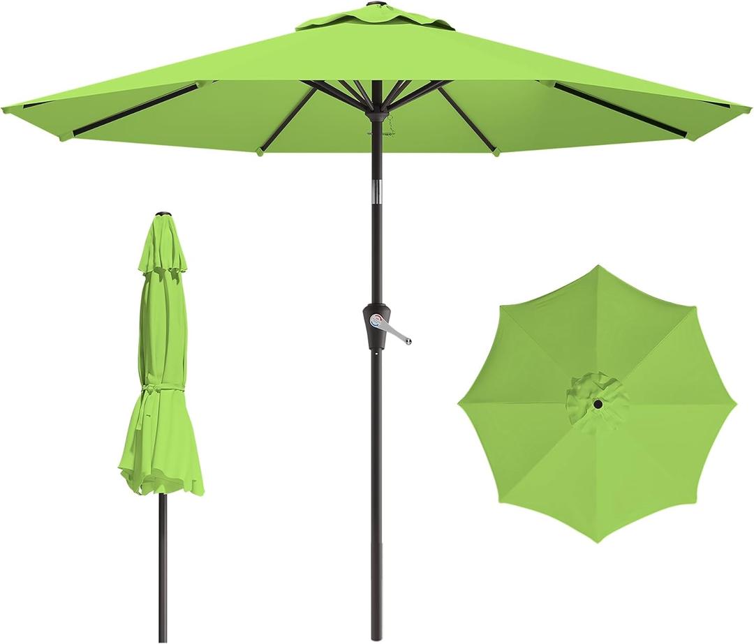 9 FT Patio Umbrella for Outdoor, Outdoor Umbrella with Push Button Tilt and Crank, Outdoor Patio Umbrellas with 8 Sturdy Ribs for Market, Garden, Deck, Backyard, Pool (Apple Green)