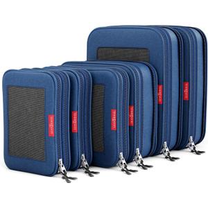LeanTravel Premium Compression Packing Cubes for Travel - Suitcase Organizer Bags with Double Zipper & Breathable Mesh Panel - Space Saving Carry On Luggage Essentials (6-Pack, Navy Blue)