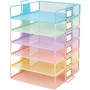 6 Pack Stackable Paper Tray Classroom, Pastel