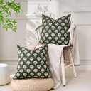 Green Throw Pillow Covers 20x20 Decorative Floral Throw Pillow Covers Accent Green Pillowcase 20x20 Set of 2, Vintage Floral Velvet Cushion Case Neutral Boho Farmhouse Pillowcase for Sofa Couch Bed