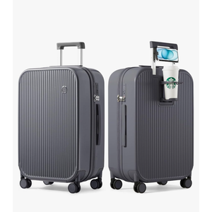 mixi Checked Luggage with Cup Phone Holder Hard Shell Rolling Travel Suitcase with Spinner Wheels,26 Inch Rock Grey