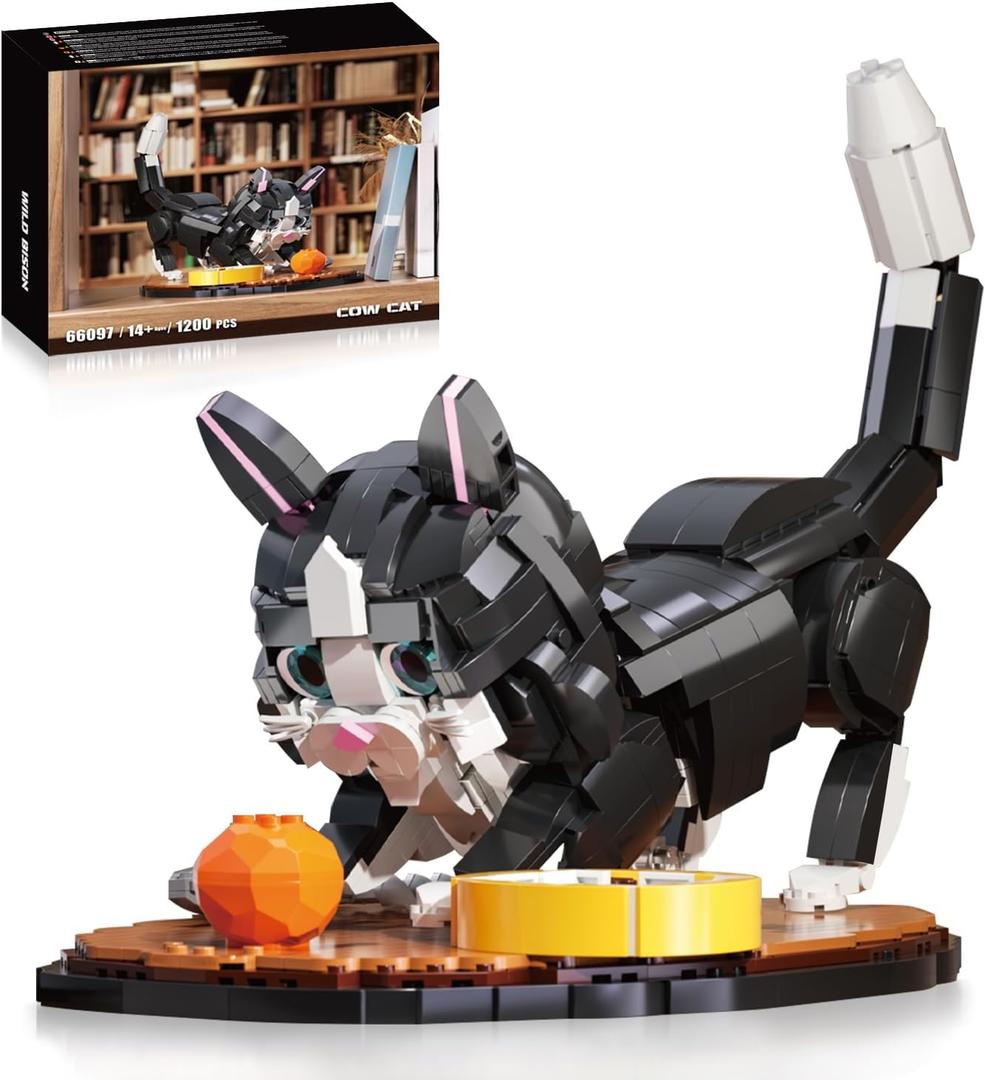 Tuxedo Cat Building Blocks Cute Animal Sets, Compatible with Lego Cats for Adult, Gift for Kids and Adults, Boys and Girls Animal Lovers (1200PCS)