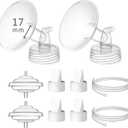 17 mm Flange Set Compatible with Spectra/Motif Luna Wide-Mouth Bottles, Breast Pump Parts Includes Breast Shield Tubing Valve Backflow Protector, Not Original Spectra Accessories