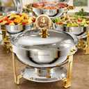 WARMOUNTS Gold Chafing Dishes for Buffet (5QT, 4 Pack), Round Chafing Dish Buffet Set, High Grade Stainless Steel Chafers and Buffet Warmers Sets, Food Warmers for Catering Events, Parties, Weddings