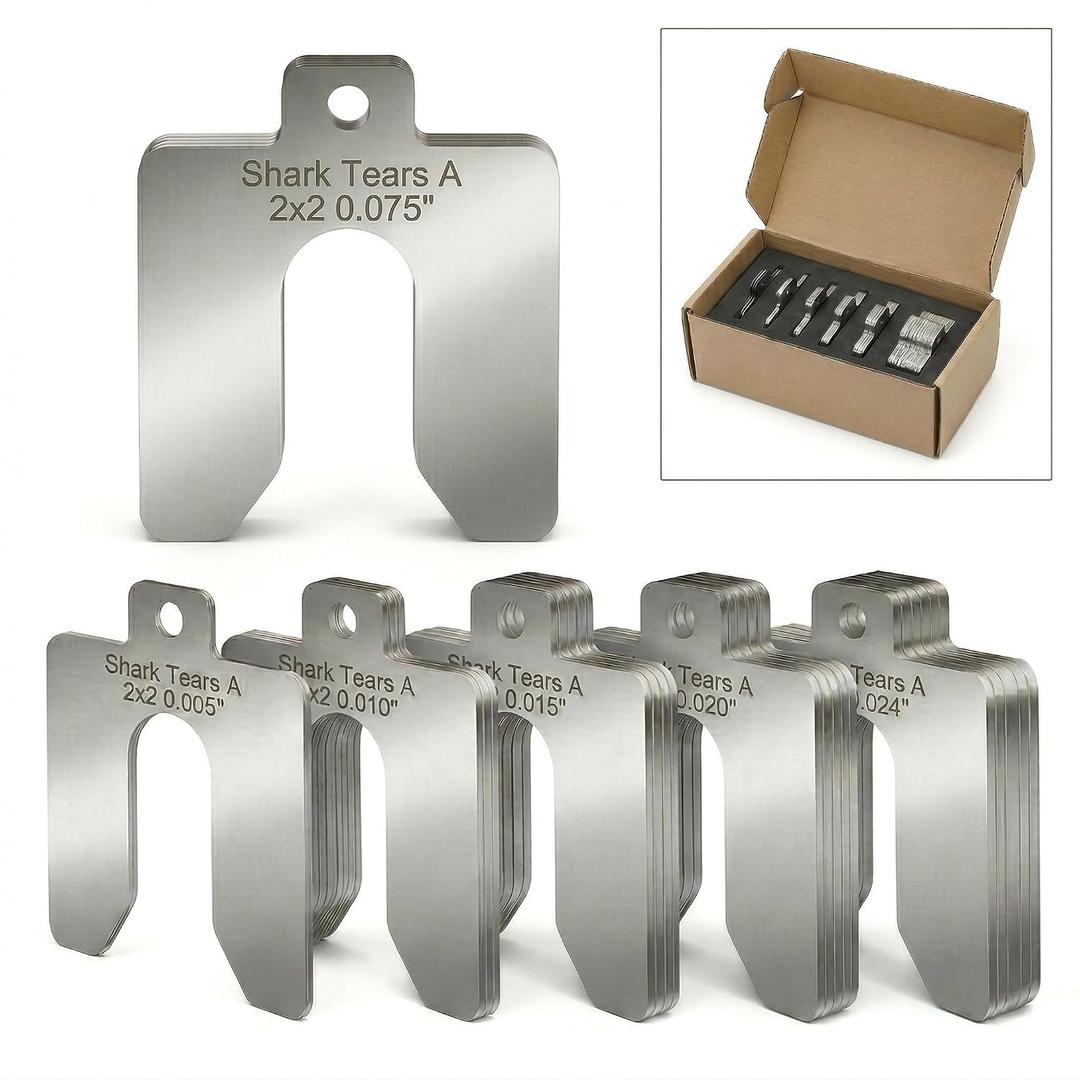 304 Stainless Steel Slotted Shims Kit - 60 Pcs 2x2 Inch U-Shape Precision Shims Assortment, 6 Laser-Marked Thicknesses for Motor Alignment & Industrial Machine Leveling, Organizer Case
