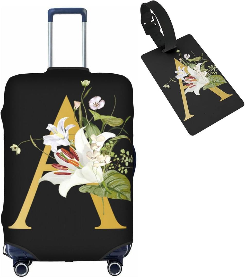 Decorative A Suitcase Protectors Elastic Washable Luggage Covers With Concealed Zippers For 18-32 Inch Luggage (Size L: Fits 25-28 Inch), Black