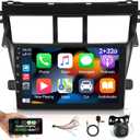 [2G+32G] Car Radio for Toyota Vios Yaris 2007 2008 2009 2010 2011 2012, 9 inch Android Touch Screen Stereo, Carplay/Android Auto/WiFi/1080P/SWC/Bluetooth+AHD Backup Camera+MIC