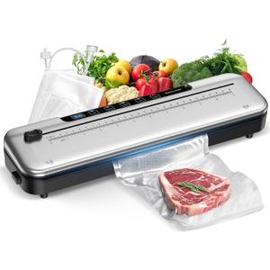 Vacuum Sealer Machine for Food Preservation, 6-in-1 Food Sealer for Freshness Storage, 75kpa Compact Vacuum Sealing Machine with External Sliding Blade, Digital Countdown Timer Silver