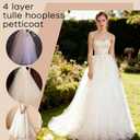 Women's Hoopless Petticoat 4 Layers Tulle Crinoline Underskirt Slips A-Line Floor Length Under Skirt to Make Dress Puffy for Bridal Wedding Dress Ball Gown White