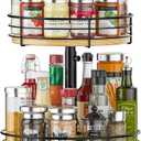 Lazy Susan Spice Rack Organizer Turntable Height Adjustable, 12 Inch Wood Lazy Susan 2 Tier, Rotating Spice Rack Organizer for Cabinet Dining Table Top Kitchen Bathroom Countertop Black