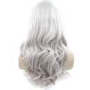 Silver Gray Lace Wigs For Women Body Wave Side Part Silver Grey Synthetic Lace Front Wigs 180% Density Half Hand Tied Heat Resistant Fiber Hair 24''