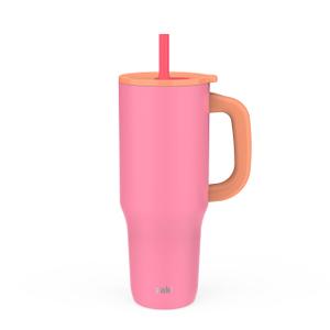 Zak Designs Sutton Travel Tumbler for On the Go, 40oz Stainless Steel with Vacuum Insulation, Silicone Straw, and Carry Handle for Cold Drinks (So Sweet Pink)