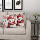 Kawani Winter Snowman Snowflake Pillow Covers 18x18 Inch Red Christmas Throw Pillow Covers Set of 2 Xmas Winter Holiday Pillowcases Cotton Linen Cushion Covers for Couch Home Decor
