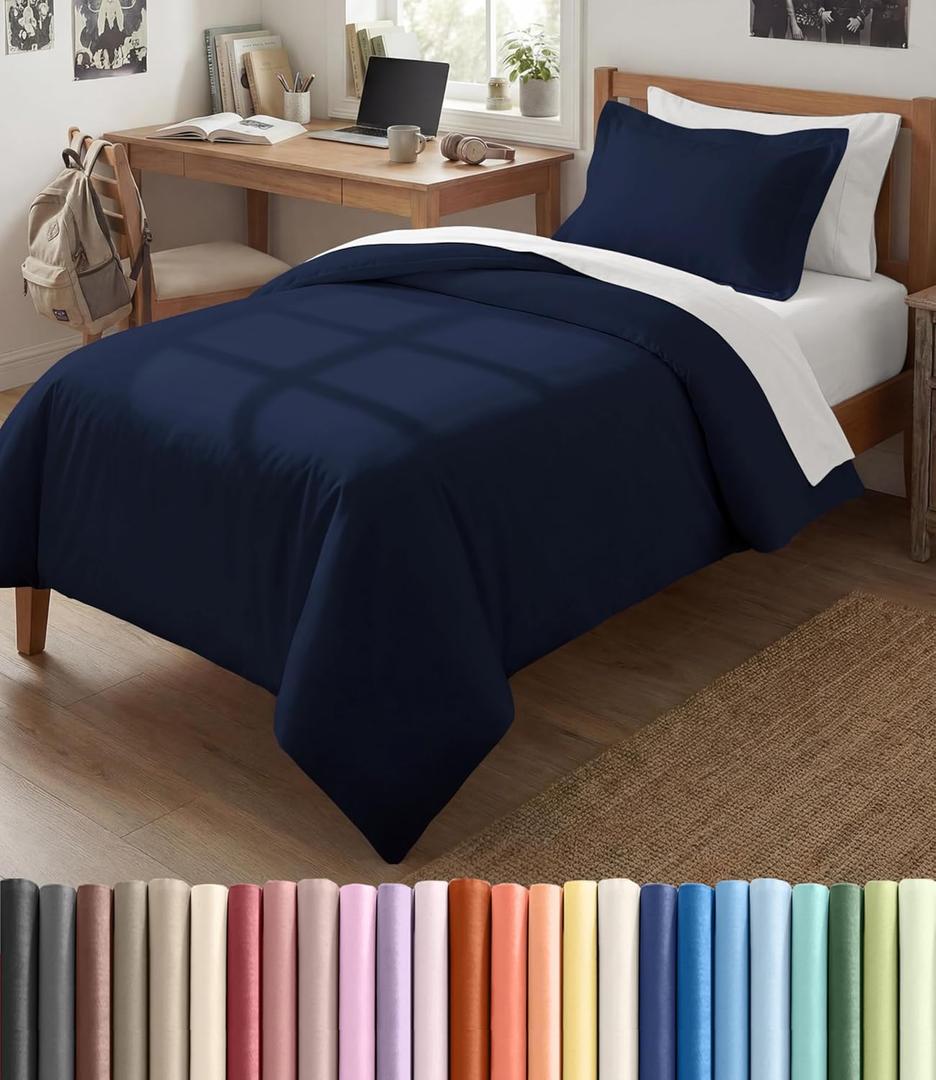 Duvet Cover Twin/Twin XL Size Set - Extra Soft Twin/Twin XL Duvet Cover 68" x 90" with 1 Pillow Sham - Hotel Luxury, Easy Care, Fade Free with Zipper Closures & Ties - Comfy & Breathable (Navy Blue)