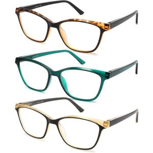 Reading Glasses for Women, 3-Pack Blue Light Computer Eyeglasses, Cat-Eye Fashion Full Frame with Spring Hinge Ladies Readers +3.0diopter (Clear)