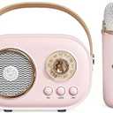 Mini Karaoke Machine,Karaoke Machine for Kids and Adults,Cute Karaoke with Microphone Set,Portable Bluetooth Speaker with Microphone,Retro Handheld Style for Family Party Meeting Singing (Pink)