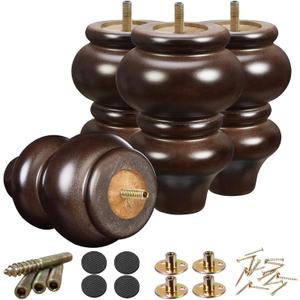 SHANJUE 5 Inch Wood Furniture Legs Set of 4, Solid Eucalyptus Round Couch Legs in Espresso, 1102 Lbs Capacity Mid Century Sofa Replacement Parts with 5/16 & M8 Bolts for Dresser, Cabinet, Bed