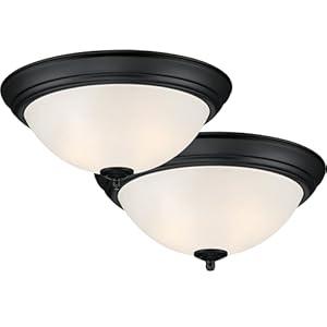 Designers Fountain Flush Mount Ceiling Light, 2-Pack, 13 Inch Frosted Glass Lighting Fixture for Kitchen, Bedroom, Bathroom, and Hallway, LED Bulbs Not Included, Matte Black