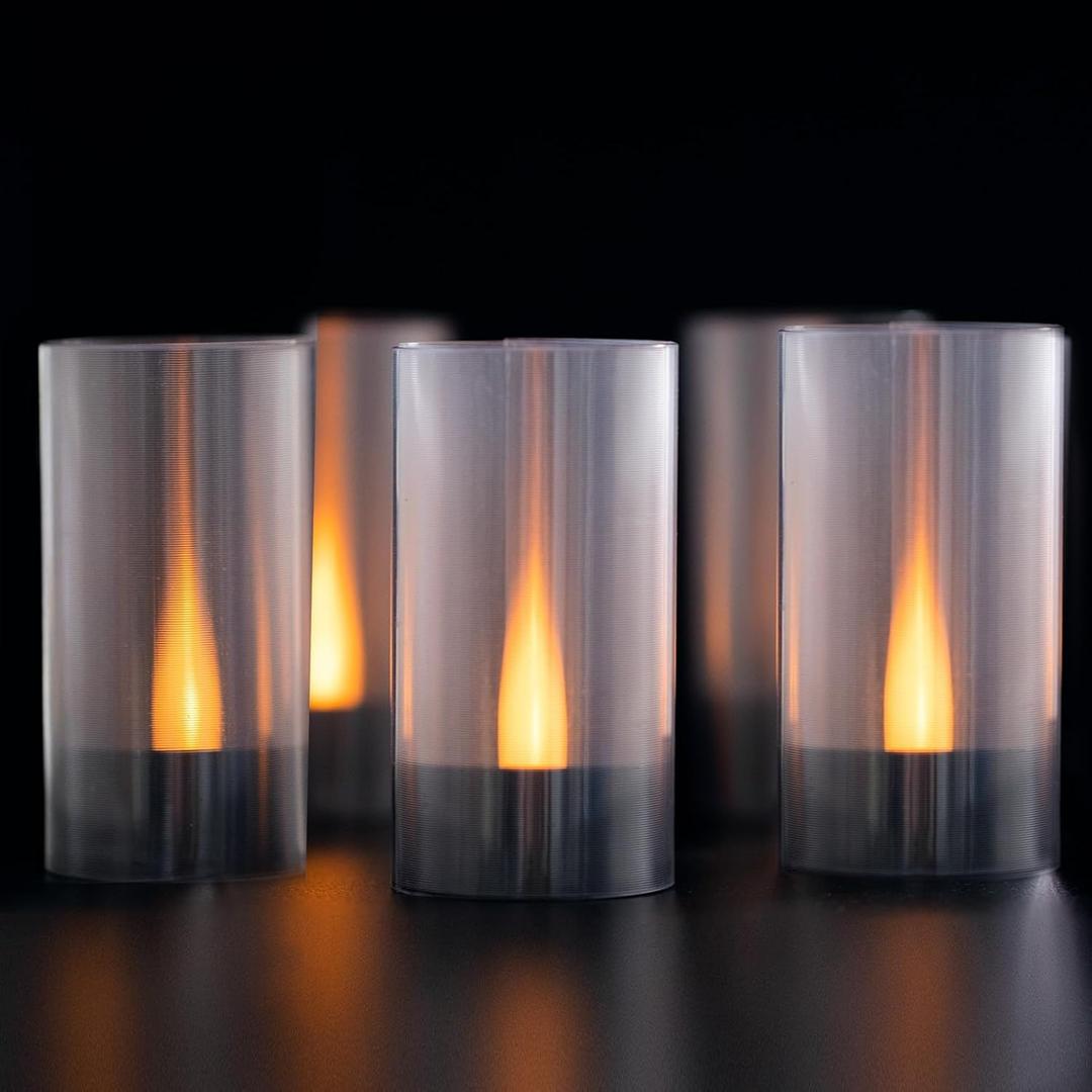 LANKER Flameless Candles, Battery Operated LED Pillar Candles, D1.5 x H3 inch, Romantic Flickering Warm Yellow Light with Black Base, Set of 12 (Black)