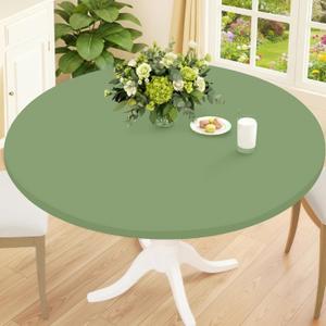 Smiry Round Spandex Tablecloth, Elastic Fitted Washable Tablecloths for 36"-44" Tables, Waterpoof Stretch Picnic Table Cover for Dining, Indoor and Outdoor, Sage Green, For Up to 36"-44" Round