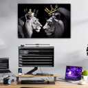 Lion Picture Wall Decor Canvas Wall Art Black and White Animal Poster Lion King and Queen Painting Prints Modern Artwork for Living Room Bedroom Home Office Decor Framed(Lion-2,16.00"x24.00")
