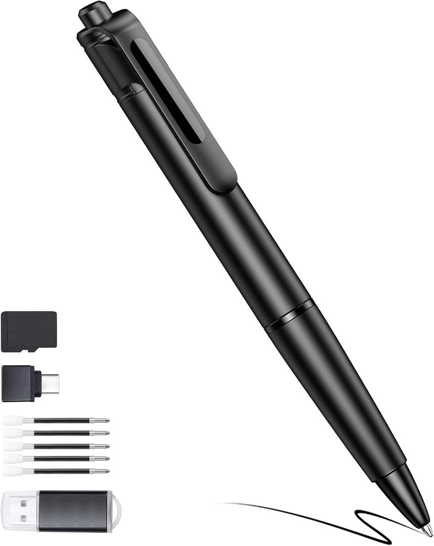 TMKLOE 2.7K Small Cam Security Camera, 64 GB Portable Camera Pen, Mini Cam Pen (Glossy Black)
