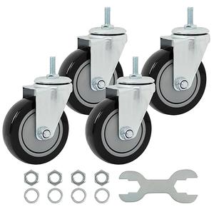 Finnhomy Swivel Caster Wheels 4 Inch Threaded Stem Casters Set of 4 Heavy Duty 3/8"-16 x 1 Anti-wear Polyurethane Industrial Castor Wheels for Cart/Furniture Load Bearing 2200 Lb Smooth Caster Black