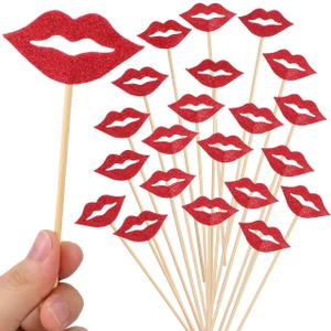 Cabilock 20 Pcs Lips Photo Props on Sticks for Parties Wedding Birthdays Fun Lipstick Decoration Festival Photobooth Accessories