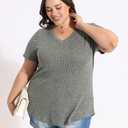 CARCOS Plus Size Tops for Women Short Sleeve Shirts Basic V Neck Summer Tshirts Casual Tunics XL-5XL (XXL)