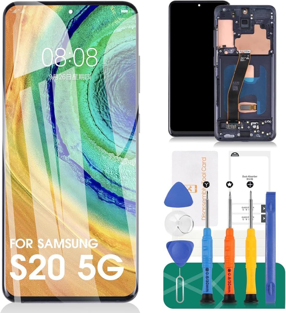 SRJTEK Incell for Samsung S20 5g Screen Replacement for Samsung Galaxy S20 5g LCD Digitizer Repair Kits for Samsung SM-G981 Touch Screen Display Assembly Replacement with Frame (Cosmic Grey)