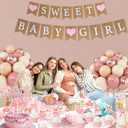 Sweet Baby Girl Burlap Banner, Pink Rose Gold Baby Girl Shower,Rose Gold Balloon , Photo Decoration Props SweetRustic Baby Shower Decorations