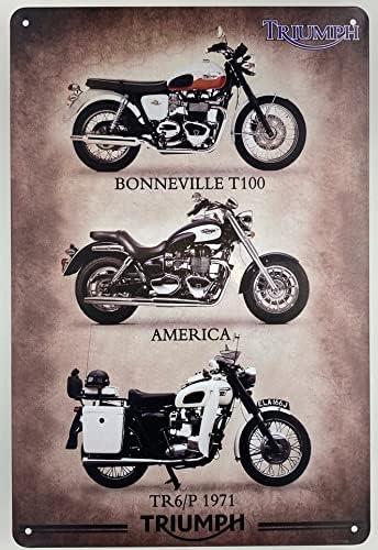 Tin Sign | Metal Wall Poster | Triumph Motorcycles Three Bike Models 8 x 12 in. | Decoration Plaque for Home Bar Room Garage Garden Man Cave | Retro Vintage Style