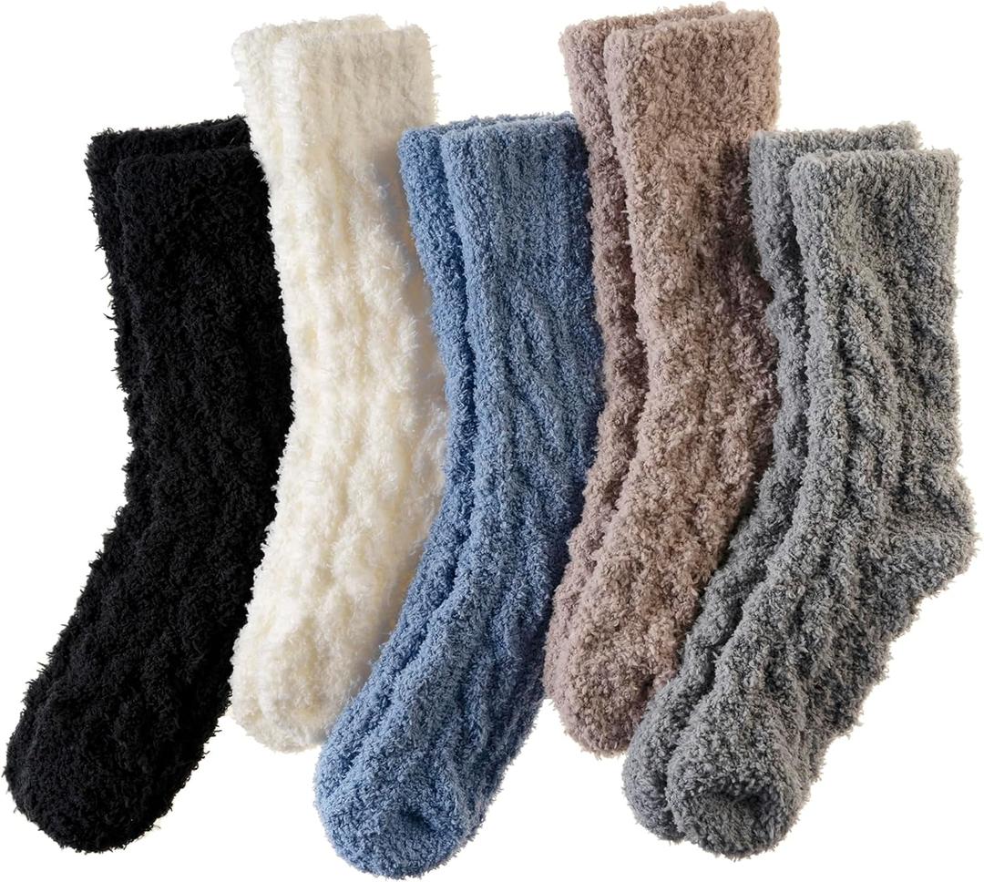 Women Fuzzy Slipper Socks Winter Microfiber Soft Cozy Plush Fluffy Socks Warm Comfy Thermal Home Sleeping Socks (Blue/Grey/White/Black/Khaki)