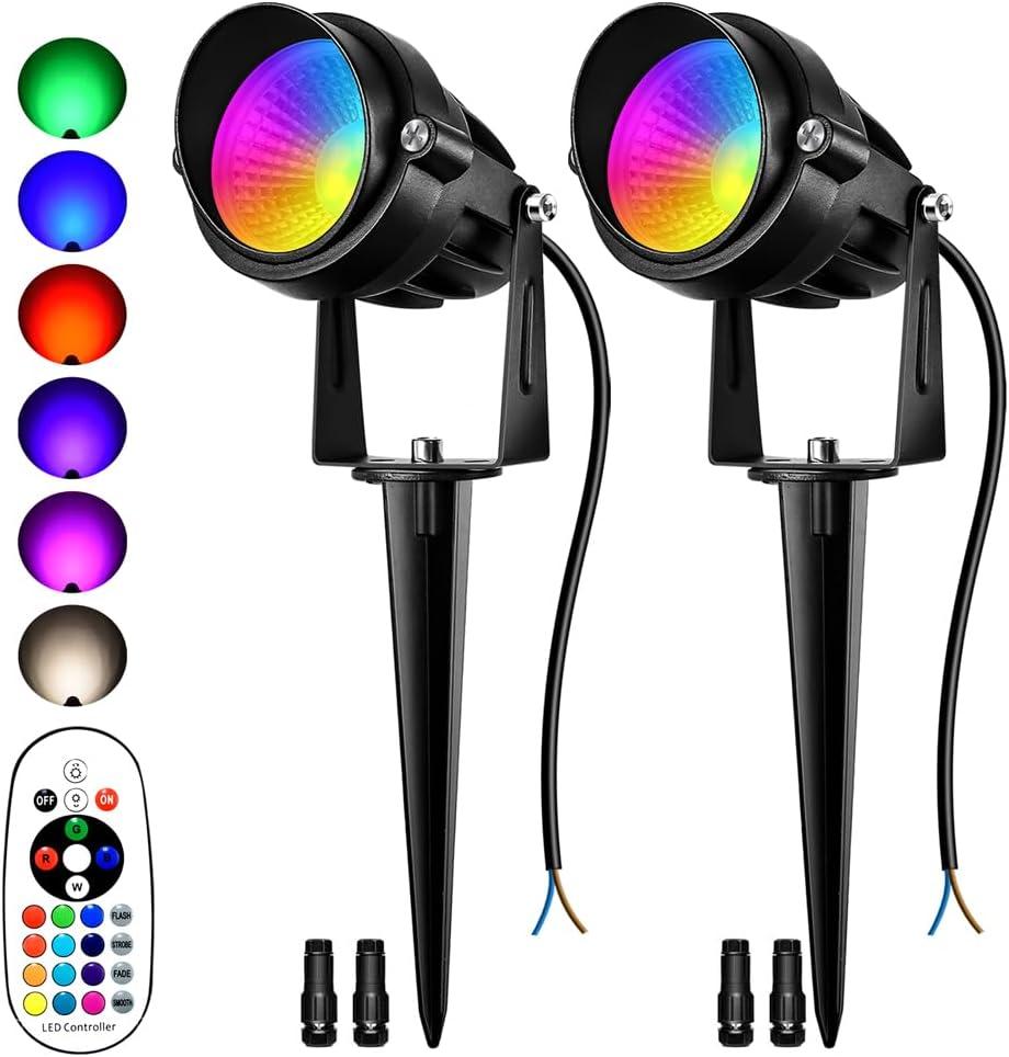RGBW Low Voltage Landscape Lights, 16 Color Changing Outdoor Landscape Lighting with Remote Control IP67 Waterproof 12V 24V Landscape Spotlights for Garden Pathway Yard Christmas (2 Pack)