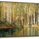 YCPRIMER Birch Tree Canvas Wall Art, Green & Yellow Forest Landscape, Nature Lakeside Scenery Painting for Living Room & Bedroom Wall Decor, Ready to Hang 2040 Inch