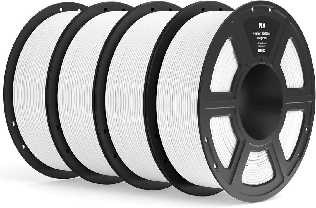 ELEGOO PLA Filament 1.75mm White 4KG, 3D Printer Filament Dimensional Accuracy +/- 0.02mm, 4pcs 1kg Spool(2.2lbs) Fit Most FDM 3D Printers
