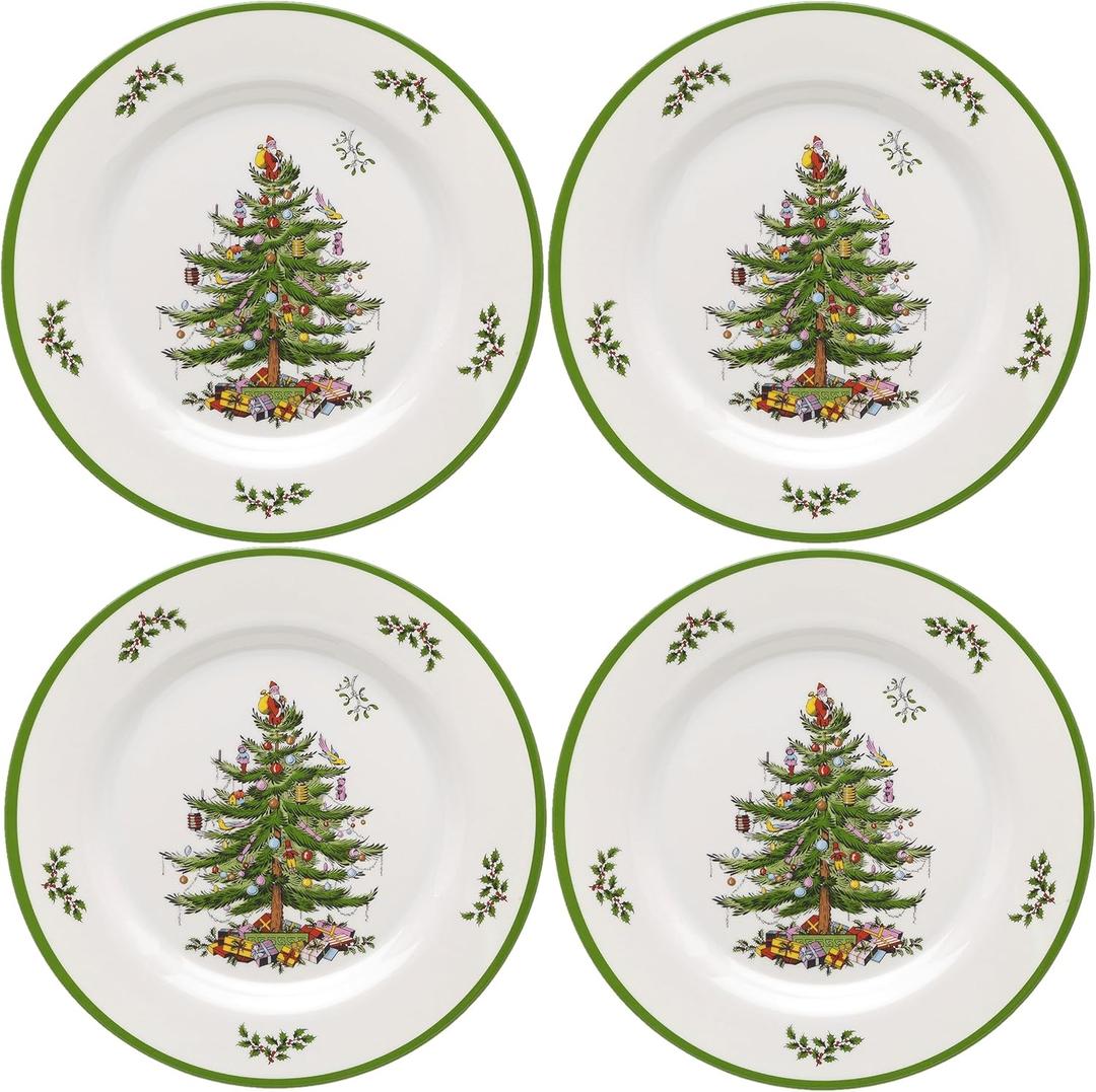 Spode Christmas Tree Melamine Dinner Plate (Set of 4) - 11 Inch Shatterproof Serving Plate for Holiday Meals, Holiday Party - Festive Tableware for Indoor & Outdoor Use, Dishwasher Safe Dinnerware