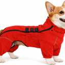 Warm Double Layers Dog Vest - 4 Legs Covered Windproof Waterproof Reflective Coat for Outdoor Skating - Costume for Corgis Dachshund - Orange, Size: D-L (Dachshund/Corgi Back 17")