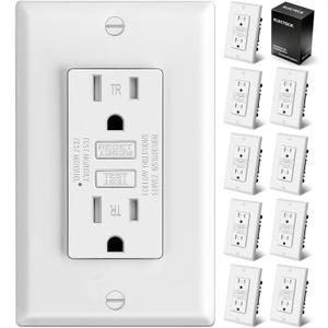 ELECTECK 10 Pack GFCI Outlets 15 Amp, Tamper Resistant (TR), Ultra Slim GFI Receptacles with LED Indicator, Ground Fault Circuit Interrupter, Decor Wallplate Included, ETL Listed, White