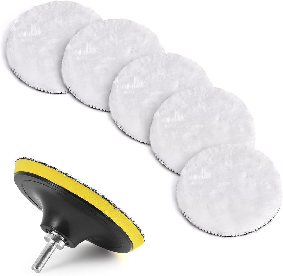 4 Pcs 5 Inch (125 mm) Wool Polishing Buffing Pad Car Polisher Buffer Drill Attachment with M14 Drill Adapter