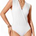 MANGOPOP Women's Wrap V Neck Ruched Sleeveless Thong Bodysuit Double Lined Fitted Tank Body Suit Top 2026, XL