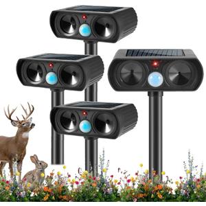 2026 Sonic Fortress Pro Deer Repellent Devices Solar Ultrasonic Animal Repellent with Motion Sensor,Squirrel Fortress Pro Raccoon Repellent to Scare Cat Skunk Rabbit Out of Yard Garden Plants 4Pack