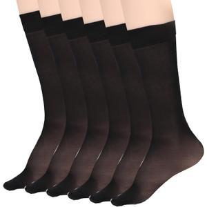 Nogeqi 6 Pairs Black Stocking Socks Women Tight Sheer Knee High Stockings with Reinforced Toes High Elasticity Knee High Nylons for Women One Size