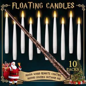 Floating Candles with Wand 12PCs - Magic Hanging Candles Christmas Decorations Flameless Taper Candles with Remote, Floating Lights Gifts for Window Home Bedroom Wedding Birthday Party Indoor Decor