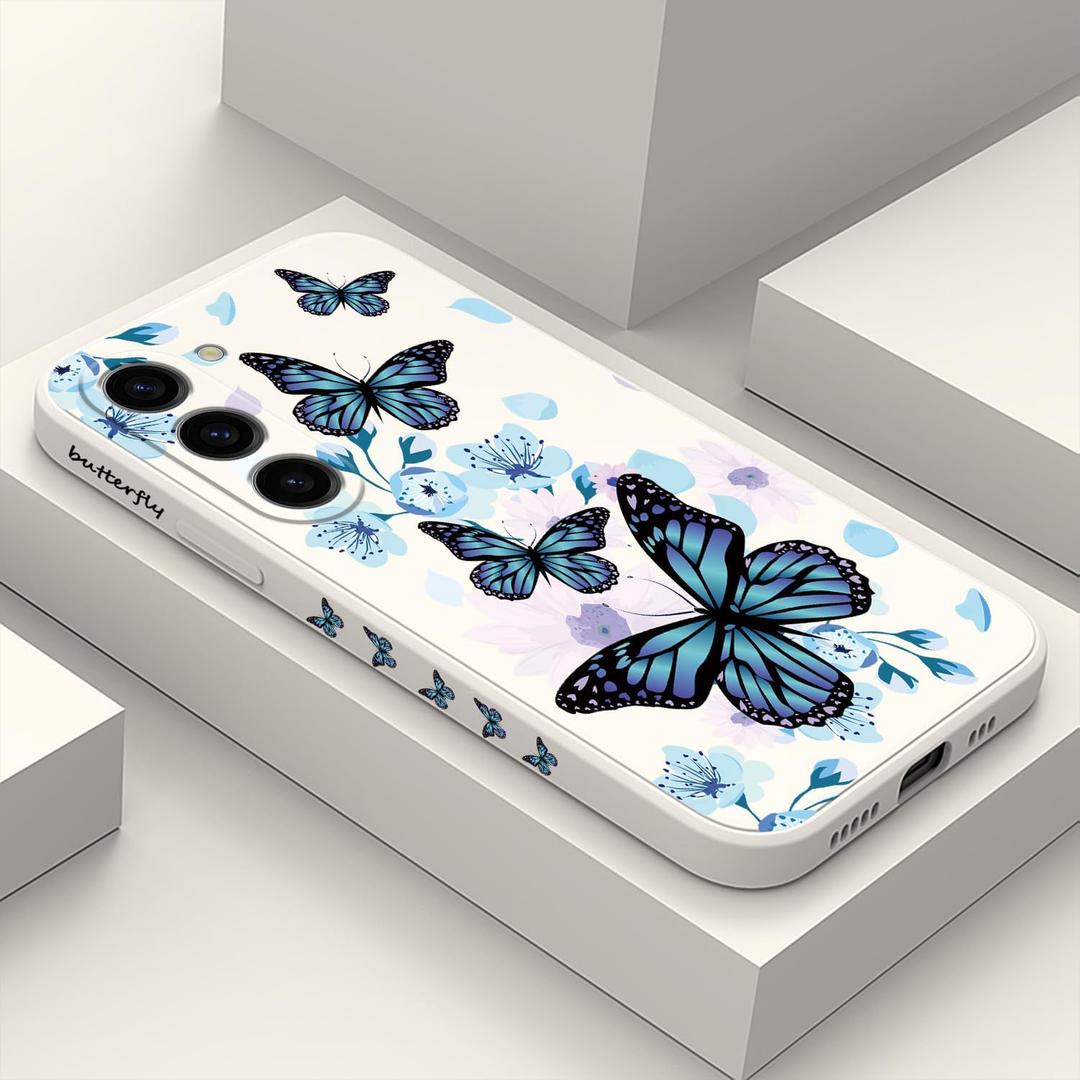 for Samsung Galaxy S23 Case, for Samsung S23 Case Creative Pattern Design Silicone Slim Thin Protective S23 Phone Cover 6.1"-Aurora Butterfly White